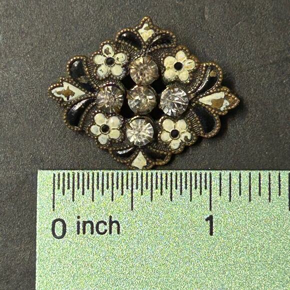 Antique 1940's-1960's Victorian/Art Deco Rhinestone and Enamel Brooch - Picture 4 of 4